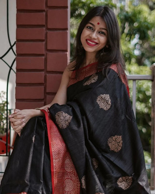 UNIVERSAL DESIGNER STUDIO Self Design Banarasi Jacquard Saree(Black, Red)