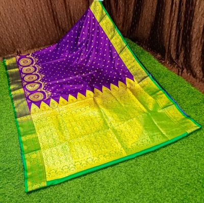 Spewim Self Design Banarasi Art Silk Saree(Purple, Green)
