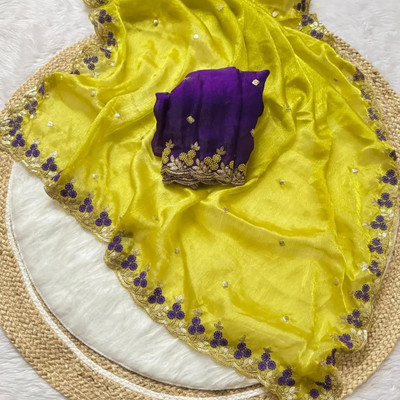 Tradivibe Dyed Bollywood Chiffon Saree(Yellow)