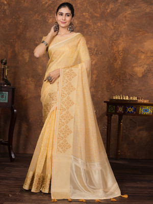 Sareemall Woven Bollywood Tissue Saree(Yellow)