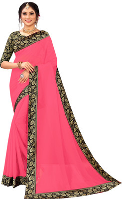 Georgette Saree Solid/Plain, Self Design, Dyed Bollywood Georgette, Chiffon Saree(Pink)