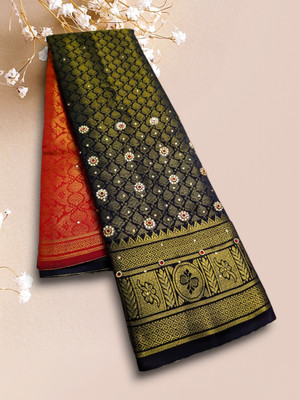Aiman Creation Embellished, Solid/Plain Banarasi Handloom Art Silk Saree(Black)