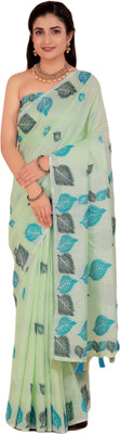 NEGRONI Printed Daily Wear Linen Saree(Pack of 2, Green)