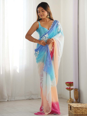 ANOUK Embellished Bollywood Georgette Saree(Light Blue)