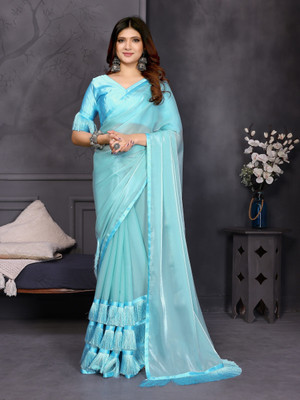 NEGRONI Solid/Plain Bollywood Jimmy choo Saree(Light Blue)