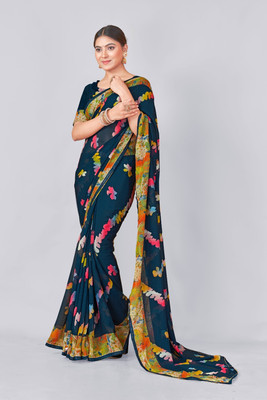 Nandita designer Printed Bandhani Chiffon Saree(Blue)