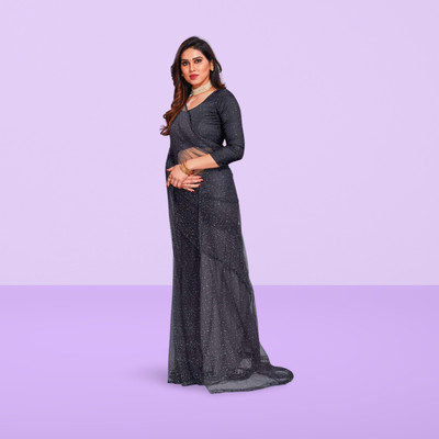 BHAGWATI ART Self Design Bollywood Net Saree(Black)