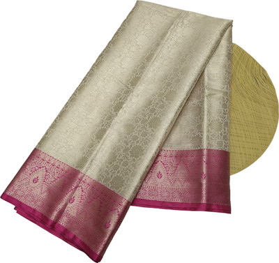 Akram Textiles Hub Woven Banarasi Cotton Silk, Art Silk Saree(Pink, White)