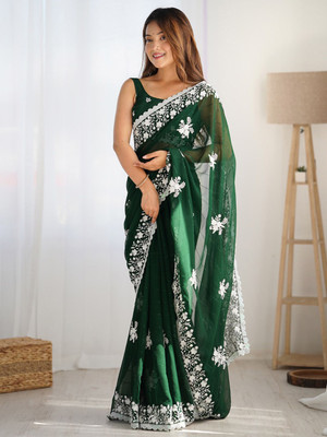 ANOUK Embroidered Banarasi Georgette Saree(Green)