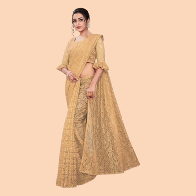 Nexaafashion Embroidered Bollywood Net Saree(Cream)