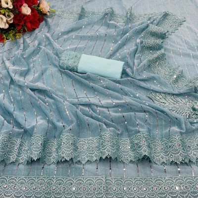 Snehdeep Embellished Bollywood Lycra Blend Saree(Light Blue)