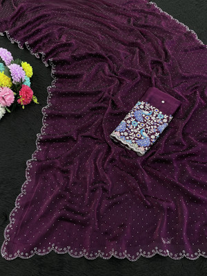 V AMAN FASHION Solid/Plain, Self Design Bollywood Chiffon Saree(Purple)