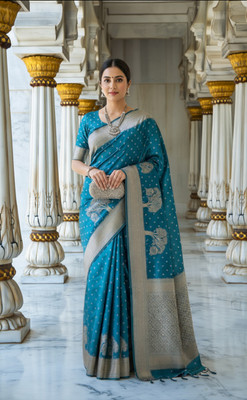 Bajrang fab Self Design Banarasi Satin Saree(Dark Blue)