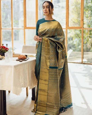 HANSIKA FASHION Printed Banarasi Silk Blend Saree(Green)