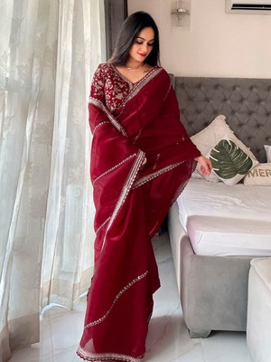 ANOUK Embellished Bollywood Organza Saree(Maroon)