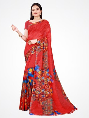 Suali Printed Daily Wear Georgette Saree(Red)