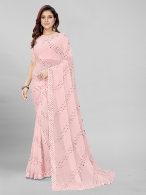 Hirvanti Fashion Self Design, Embroidered, Embellished Bollywood Georgette Saree(Pink)
