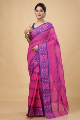 Happy Creation Woven Tant Handloom Cotton Blend Saree(Blue)