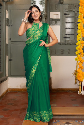 MIRCHI FASHION Solid/Plain, Embellished Daily Wear Chiffon, Georgette Saree(Green, Yellow)