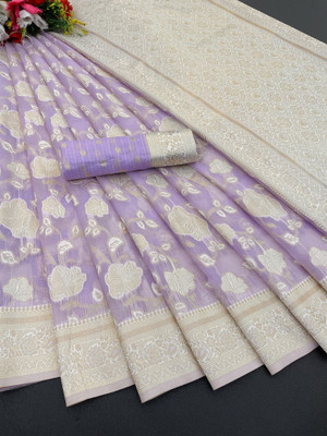 AAINA CREATION Woven Bollywood Tissue Saree(Purple, White)