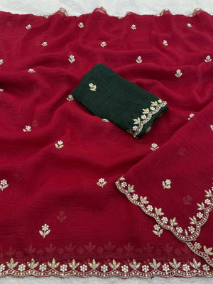 KONICA FAB Embroidered Bollywood Chiffon Saree(Multicolor)