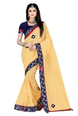HouseOfCommon Self Design, Solid/Plain Bollywood Cotton Blend, Art Silk Saree(Multicolor)
