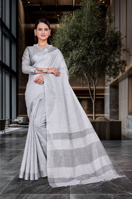 Feminista Self Design, Woven Daily Wear Cotton Silk Saree(Grey)