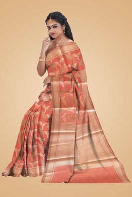 S Kart Printed Daily Wear Pure Silk Saree(Brown)