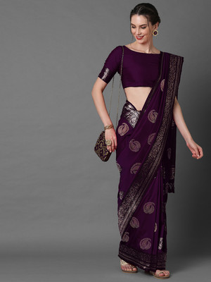 Tasrika Woven Banarasi Silk Blend Saree(Purple)