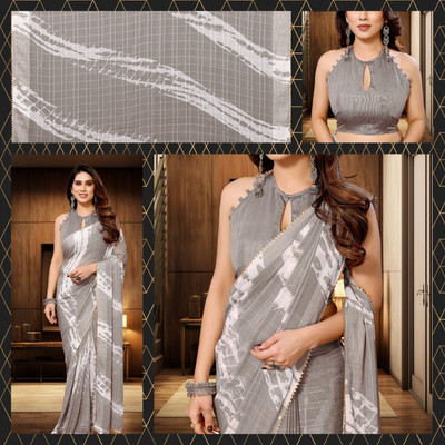 FASHION FLOW Solid/Plain, Printed Bollywood Georgette Saree(Grey)