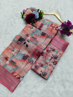 HouseOfCommon Printed Bollywood Pure Cotton, Cotton Linen Saree(Pack of 2, Multicolor)