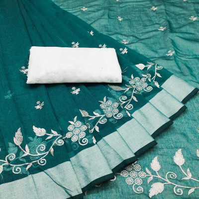 GLOWMOROUS Printed Chanderi Chanderi Saree(Dark Green)