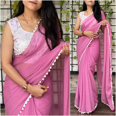 Vijayhanuman Solid/Plain, Self Design Bollywood Viscose Rayon Saree(Pink)