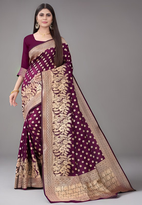 YDS FASHION HUB Printed Banarasi Satin Saree(Purple)