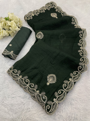 Zari and Ziba Embroidered Bollywood Jimmy choo Saree(Green)