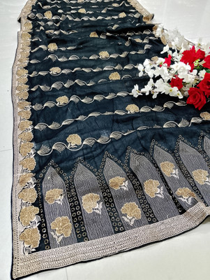 AnjaniTextiles Embroidered, Embellished Bollywood Georgette Saree(Black)
