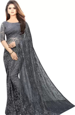 Nilkanthvarni Creation Self Design Bollywood Net Saree(Grey)