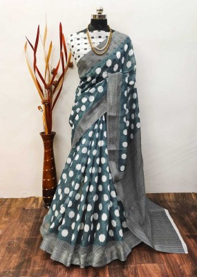 AARAANA Floral Print, Self Design, Striped Kanjivaram Linen, Cotton Linen Saree(Grey)