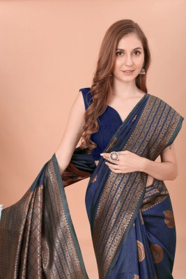 manmohitsaree Woven Banarasi Jacquard Saree(Dark Blue)