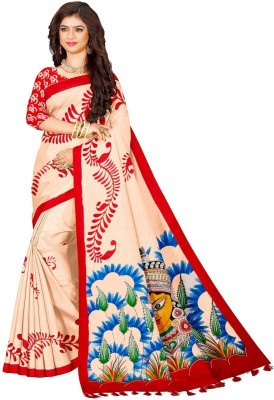 trogon Blocked Printed Handloom Pure Cotton Saree(Cream)