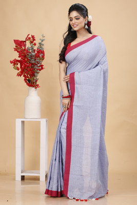 SLAGHA Solid/Plain Handloom Pure Cotton Saree(Grey)