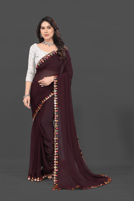 Manan Creation Embellished Bollywood Georgette, Chiffon Saree(Brown)