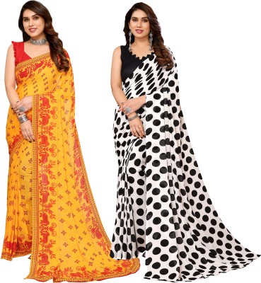 kashvi sarees Printed Daily Wear Georgette Saree(Pack of 2, Red, White)