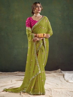 Sareemall Embellished Bollywood Chiffon Saree(Green)