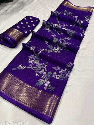 Chandan Fabrics Printed Bollywood Chanderi Saree(Purple)