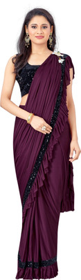 Paanthcreation Self Design Bollywood Lycra Blend Saree(Purple)