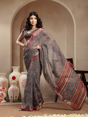 Stylum Printed Daily Wear Cotton Blend Saree(Blue)