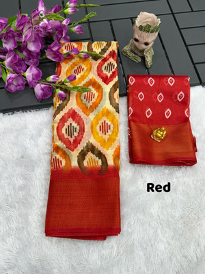 Bansari Textiles Applique, Printed, Woven Daily Wear Cotton Linen Saree(Multicolor)