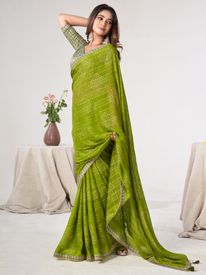 Tasrika Embellished Bollywood Georgette Saree(Green)