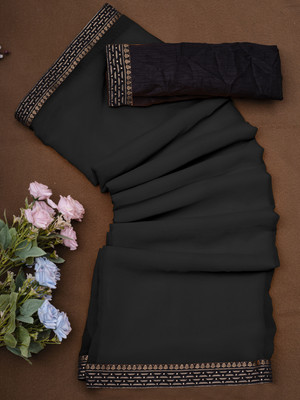 ABHIRATEX Solid/Plain Bollywood Georgette Saree(Black)